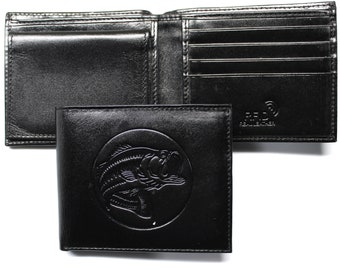 Bass Fishing Billfold Wallet Black Leather Embossed