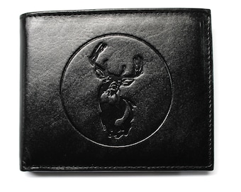 Deer Hunting Billfold Wallet Black Leather Embossed