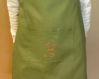 Personalized Embroidered Apron, Solid Color Cotton Duck Cloth, Handmade