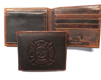 Fire Fighter Billfold Style Wallet - Crazy Horse Leather