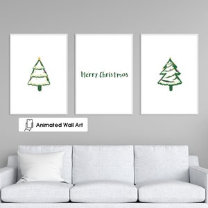 Printable Christmas Wall Art, Set of 3 Prints, Snow Christmas Trees, Merry Christmas Pine Trees Prints, Holiday Wall Decor, Digital Download
