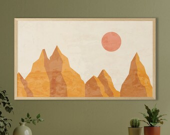 Arte de paisagem abstrata para TV Samsung Frame, arte minimalista para download, TV com moldura de arte de montanha de terracota, arte Boho, download digital