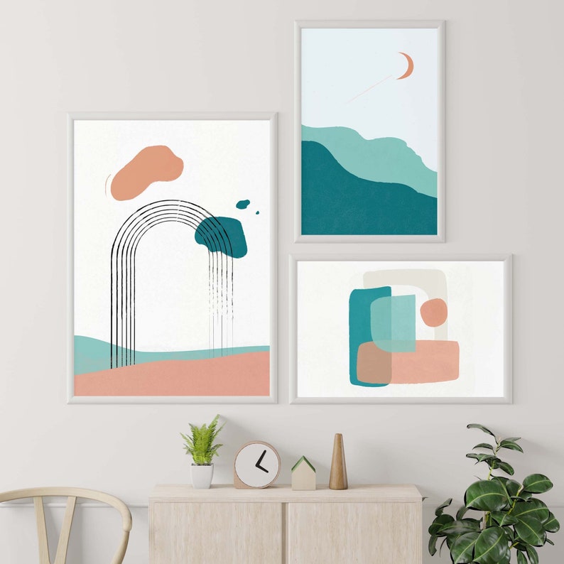 Printable Mid Century Wall Art Set of 3 Boho Wall Art Etsy