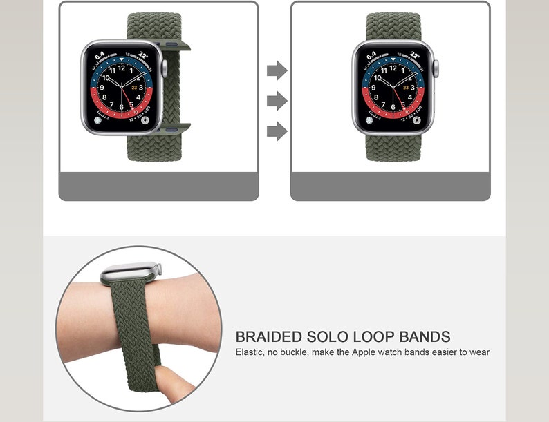 Khaki Braided Apple Watch Band Elastic Knitted Watch Strap Etsy