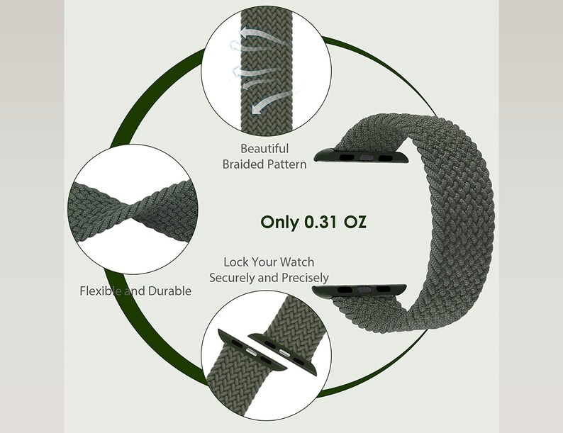 Khaki Braided Apple Watch Band Elastic Knitted Watch Strap Etsy