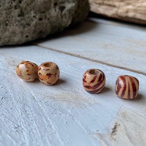 Dread jewelry small wooden beads pairs wild with zebra and leopard pattern dreadlocks beads, dreadlock accessories