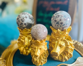 Sphere Holder Stand Display Lion King Gold Painted Crystal Stone Decoration