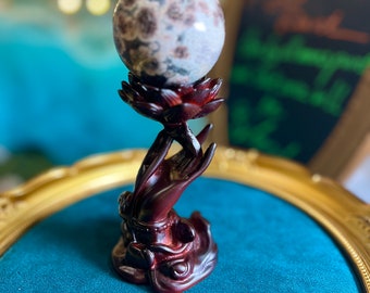 Quanyin Buddha Hand Lotus  Sphere Stand Display Organizer Decoration Crystal Resin