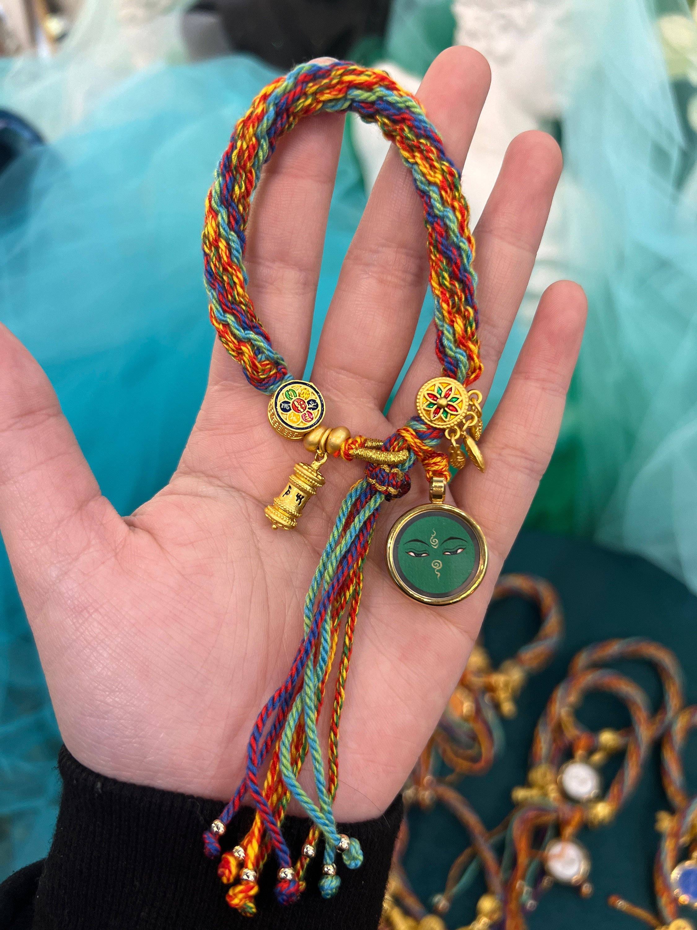 Tibetan Five God of Wealth Thangka Luck Braid String Bracelet 13