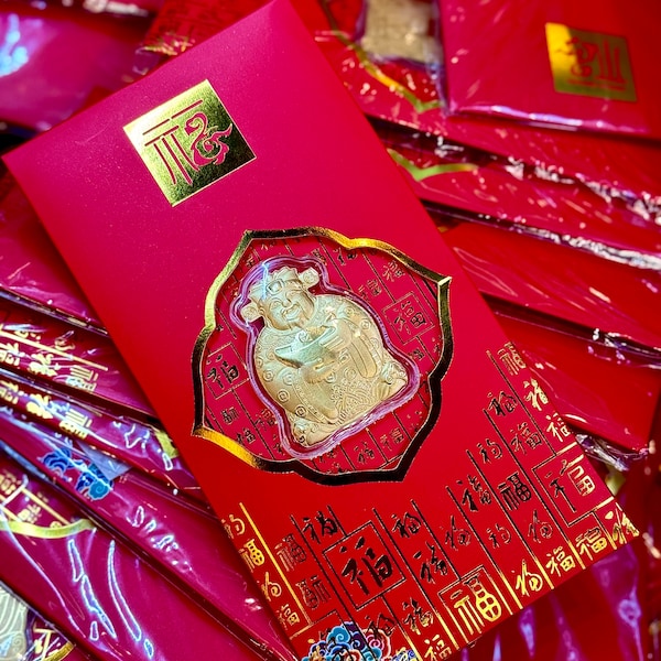 God of Wealth 24K Gold Foil Plated Lucky Red Money Envelope