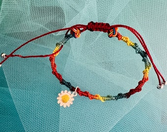 Red String Bracelet/Anklet, Colorful Bracelet w S925 Sterling Silver Sunflower Charm, Protection Lucky Blessing Bracelet Birthday Gift