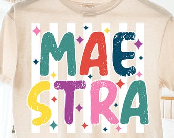 Stripes Maestra PNG, Spanish Teacher Back To School Appreciation Gift Latina Sublimation Png, Maestra Sublimation Design, Preppy Stars Png