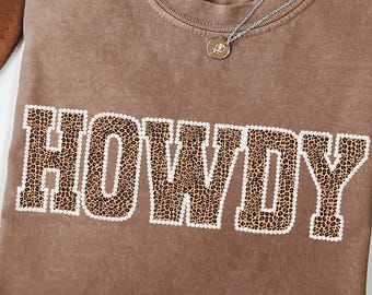 Howdy PNG, Cowgirl Western Shirt Design, Retro Country Cowboy Sublimation, Rodeo Howdy Pearls Png, Southern Style PNG, Leopard Print Png