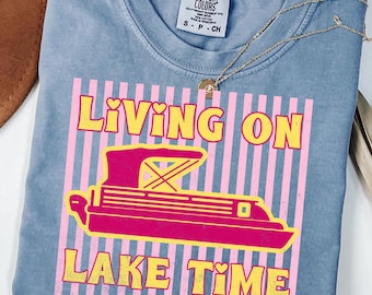 Living On Lake Time Png, Stripes Lake Life Png, Preppy Summer Lake Png, Striped Boat Png, Lake Trip T-Shirt Design Png, Summer Vacation Png