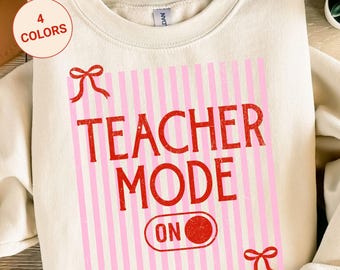 Coquette Teacher Mode On Png, Striped Back to School Png, Teacher Summer Shirt Design First Day Of School Sublimation Png Preppy Teacher Png