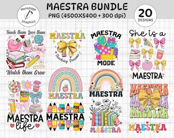 Maestra Bundle PNG Spanish Teacher Back To School Appreciation Gift Latina Sublimation Set