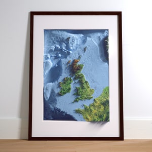 British Isles terrain relief map print (atlas style)