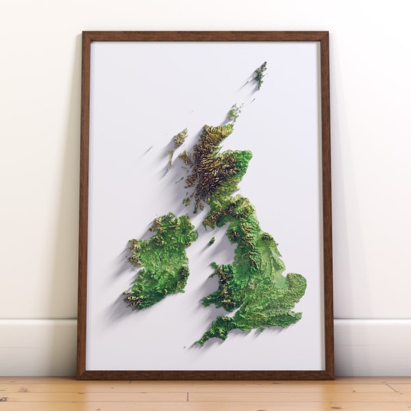British Isles terrain relief map print