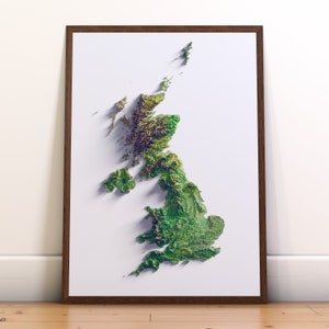 UK terrain relief map print