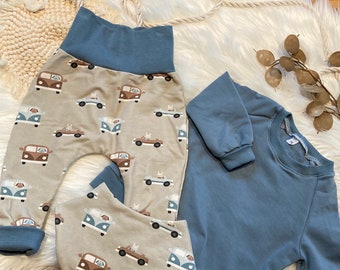 Outfit Baby Sweater Pumphose Tiere blau beige