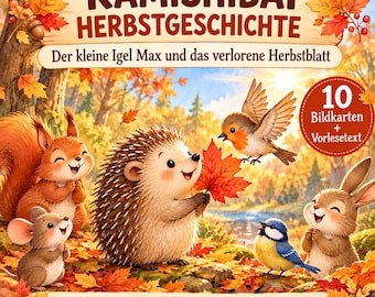 Kinder Kamishibai Herbstgeschichte | Der kleine Igel Max | Bildkarten Kita & Kindergarten | Freundschaft, positives Denken | A3 A4 A5 PDF