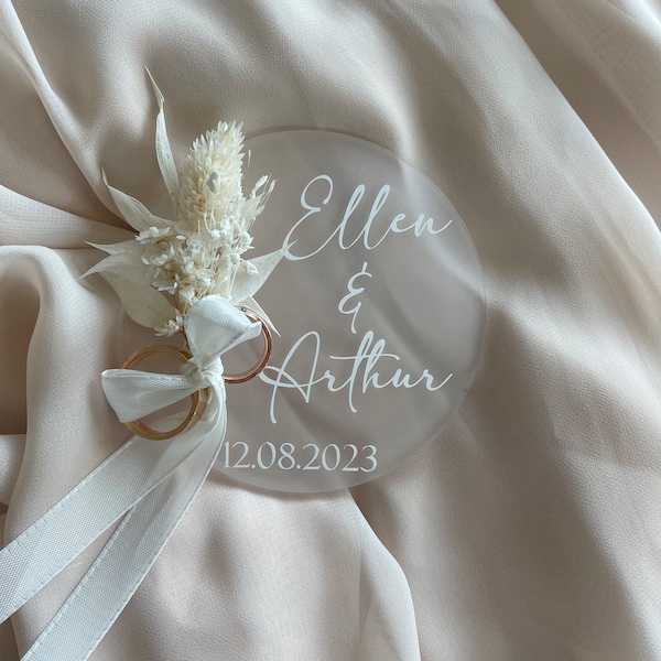 Ringscheibe Hochzeit, personalisierte Ringscheibe, Ringkissen Hochzeit, Hochzeit, Geschenkidee, Eheringe, Trockenblumen