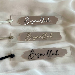 Bismillah Lesezeichen aus Acryl mit Band, Islamischegeschenke, Geschenke für Muslime, Buch, Lesezeichen, Geschenkidee