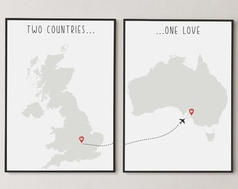 Long Distance Relationship Gifts | Gift for her & him | Personalised Map Print | Valentines gift  | Personalised Anniversary Gift