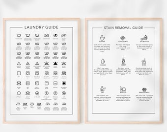 Laundry care guide poster, Stain Removal Guide, Set of 2 Laundry room decor, Laundry room sign, Laundry symbols, Laundry room art