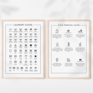 Laundry care guide poster, Stain Removal Guide, Set of 2 Laundry room decor, Laundry room sign, Laundry symbols, Laundry room art