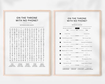 Forgot Your Phone Bathroom Sign, Anagram Riddles and Word Search, Bathroom Puzzles, Bathroom Printable Set, Funny Bathroom & Toilet Sign