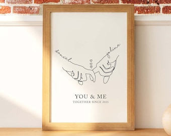 Gepersonaliseerde paren jubileumprint | Valentijnscadeau | Cadeau voor vrouw man vriendin | Gepersonaliseerde cadeau voor hem en haar