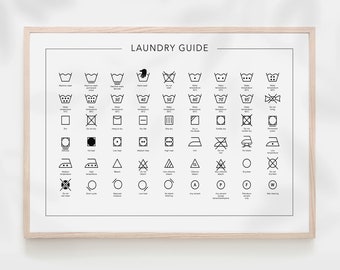 Horizontal Laundry care guide poster, Laundry room decor, Laundry sign, Laundry print, Laundry symbols, Laundry room art