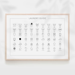 Horizontal Laundry care guide poster, Laundry room decor, Laundry sign, Laundry print, Laundry symbols, Laundry room art
