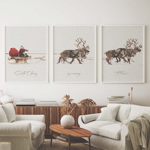 Santa Claus with a sleigh print | Set of 3 | Gallery wall art | Christmas printable | Xmas decoration | Christmas Wall Art