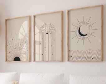 Mid century modern wall art set of 3, Modern neutral wall art, Minimalist Digital Prints, Modern boho wall art printable, Mid century prints