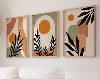 Mid century modern botanical wall art, Sage green boho wall art, Modern neutral boho wall prints, Set of 4 Prints, Scandinavian wall art