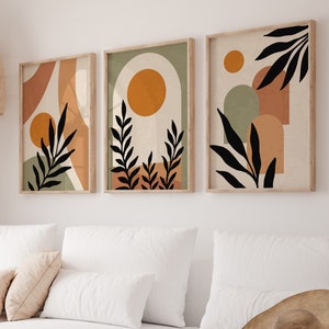 Mid century modern botanical wall art, Sage green boho wall art, Modern neutral boho wall prints, Set of 4 Prints, Scandinavian wall art