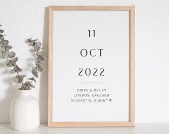 Special date print, Personalised Couple Anniversary Print, Valentine Day Gift, Personalised gift for him & her, Gift for Wife husband