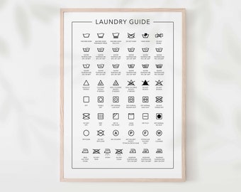 Laundry care guide poster, Laundry room decor, Laundry room sign, Laundry symbols, Laundry printable, Laundry room art