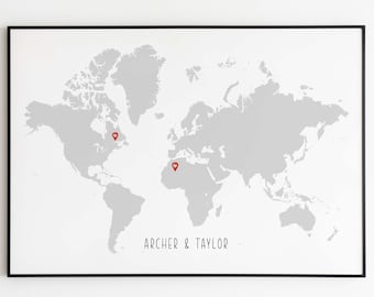 Long Distance Relationship Gifts | Gifts for her & him | Personalised World Map Print | Valentine Day Gift | Personalised Anniversary Gift