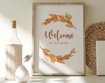 Welcome Autumn Wreath Print, Autumn Print, Printable Autumn Decor, Hello Autumn Wall art, Halloween Printable wall art