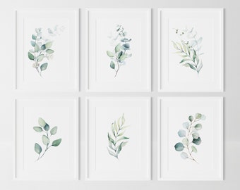 Eucalyptus print set of 6, Eucalyptus plant art, Eucalyptus Prints, Eucalyptus Wall Art, bathroom decor, bathroom prints