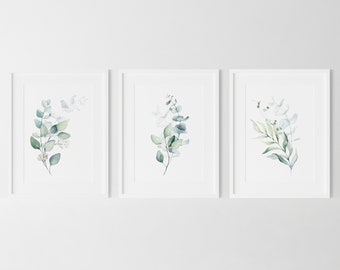Eucalyptus Plant Art, Watercolour Eucalyptus bathroom print, Eucalyptus Prints, Set of 3 Prints, Botanical Wall Art, Eucalyptus decor