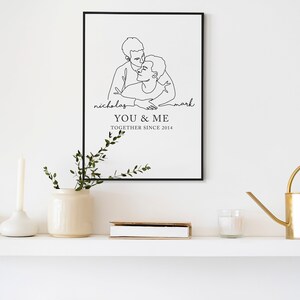 Gay couples anniversary print, Personalised valentines gifts for him, Personalised gift for him, Gift for husband, Gay couple wall print image 4