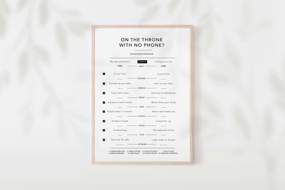Forgot Your Phone Bathroom Sign, Anagram Riddles, Bathroom prints, Bathroom Puzzle wall art, Bathroom decor, Bathroom wall art