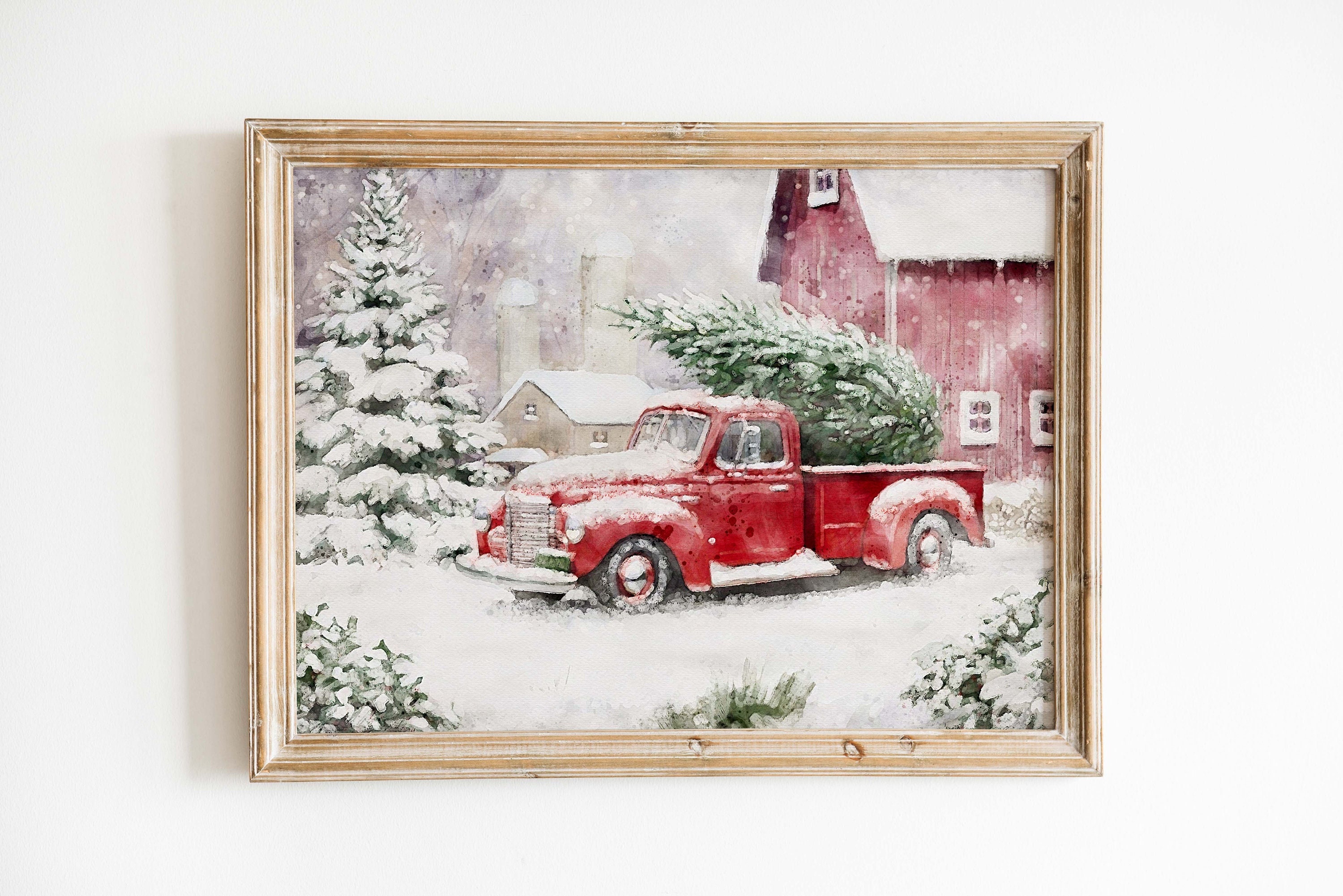 Red Truck Christmas Print Vintage Christmas Truck Print - Etsy