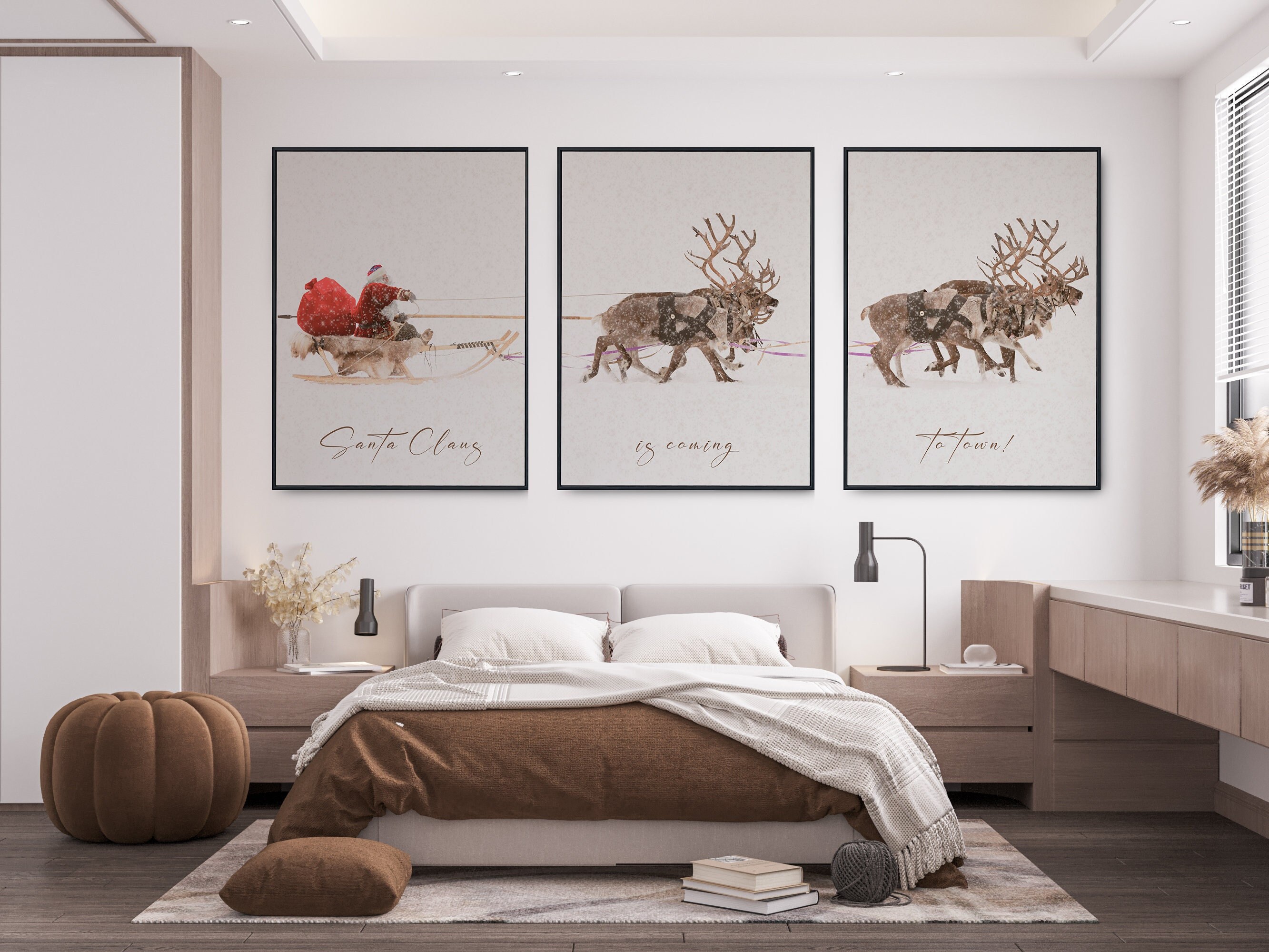 Santa Claus With a Sleigh Print | Set of 3 | Gallery Wall Art ...