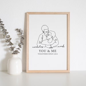 Gay couples anniversary print, Personalised valentines gifts for him, Personalised gift for him, Gift for husband, Gay couple wall print image 2
