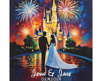 Custom Disney Wedding Canvas Art, Bride and Groom Anniversary Gift